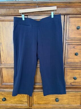 Lands End Cropped Wide Leg Navy Yoga Jersey Pants XL